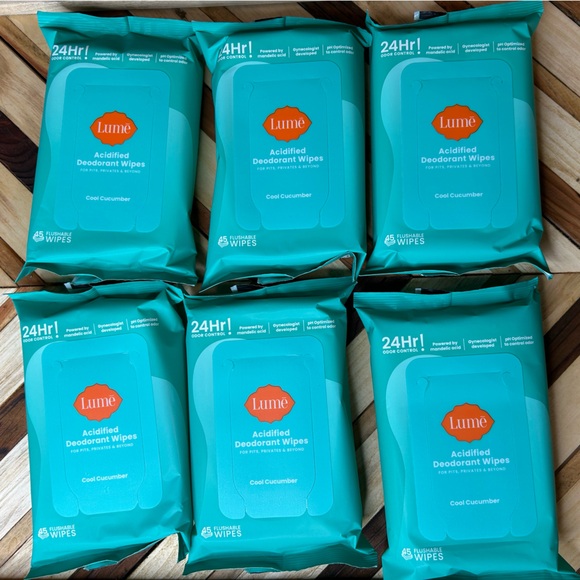 (6) Lume Full Size Package 45 count Acidified Deodorant Wipes Cool Cucumber 🥒 - Picture 1 of 8